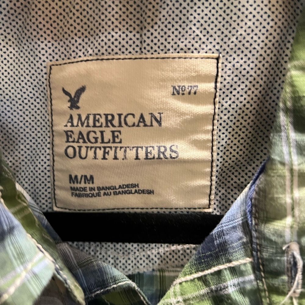 EUC American Eagle Green Plaid Western Shirt Medium #278 - Picture 3 of 5